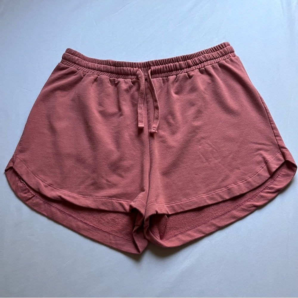BROOKELINEN pink cotton modal spandex blend elastic waist terry knit shorts